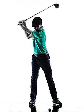 Adam Golf Golf Golf izole gölge siluet beyaz arka plan