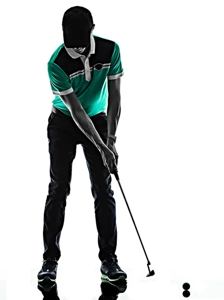 Mann Golf Golfer Golf isoliert Schatten Silhouette weißer Hintergrund lizenzfreie Stockbilder