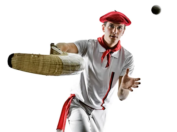 Jai alai Basque pelota Cesta Punta gracz mężczyzna na białym tle silhouet — Zdjęcie stockowe