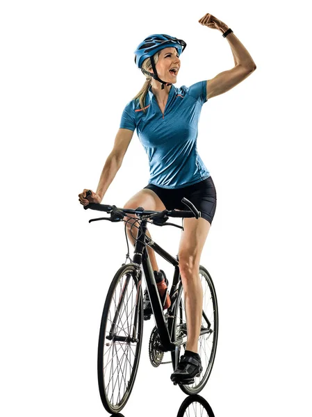 Ciclista ciclista ciclismo bicicleta mujer aislado fondo blanco c — Foto de Stock