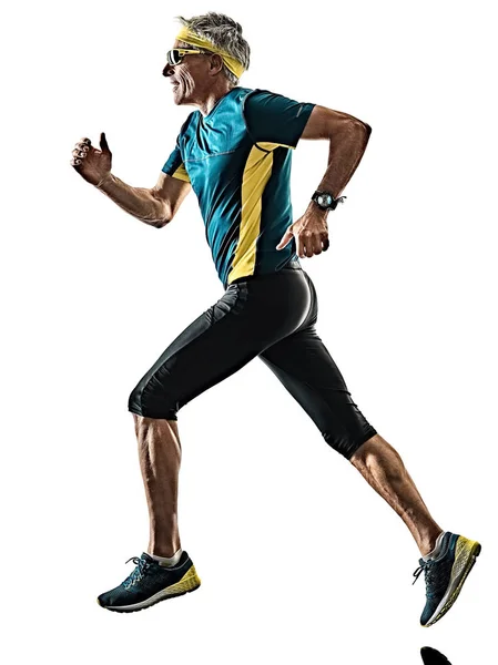Senior man running runner jogger jogging silhouette isoliert wh — Stockfoto