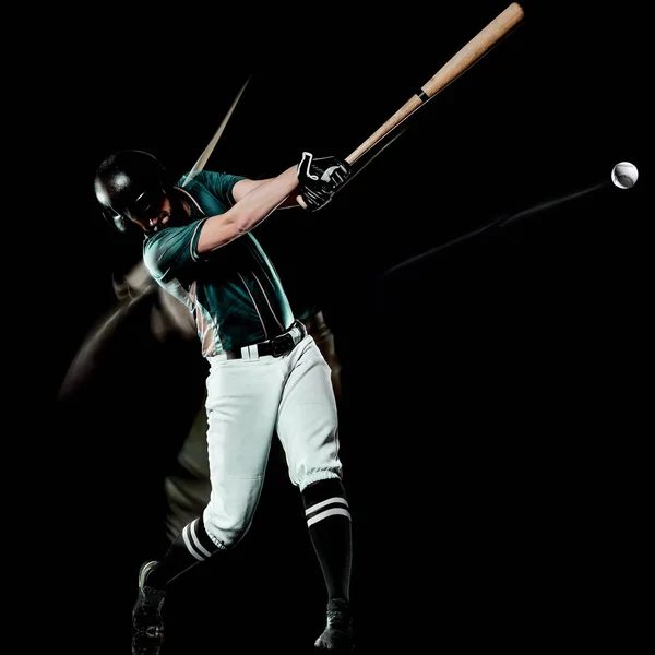Baseball player mężczyzna na białym tle czarnym tle światła malarstwo — Zdjęcie stockowe