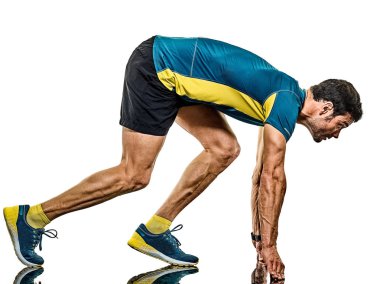 Yetişkin adam koşucu koşucusu izole edilmiş beyaz arkaplan