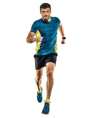 Yetişkin adam koşucu koşucusu izole edilmiş beyaz arkaplan