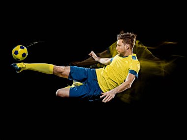 Kafkasyalı futbolcu siyah arka plan ışıklandırma resmini izole etti