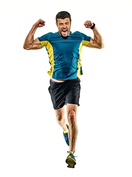 Mature man running runner jogging jogger isolated white background — Stock Photo, Image