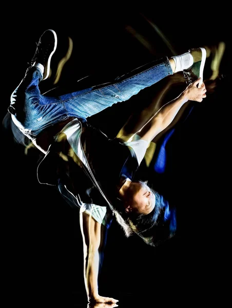Νεαρός άνδρας χιπ χοπ χορεύτρια διάλειμμα χορό breakdancer breakdancing απομονωμένες — Φωτογραφία Αρχείου