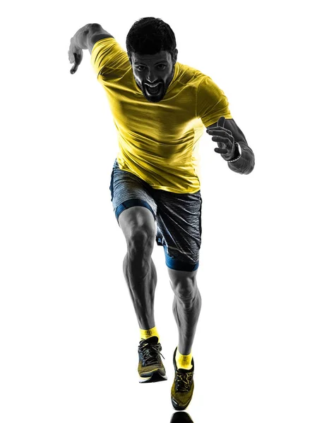 Man runner running jogger jogging isolated silhouette white back — Stock Photo, Image
