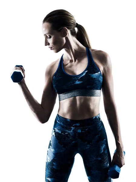 Pesos fitness mulher excercises silhueta — Fotografia de Stock