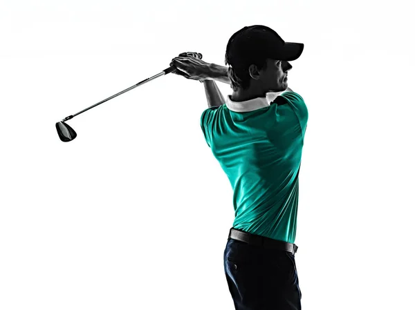 Man Golf golfspeler Golf geïsoleerde schaduw silhouet witte achtergrond — Stockfoto