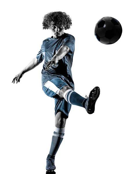 Young teenager soccer player man silhouette isolated — Stock Photo, Image