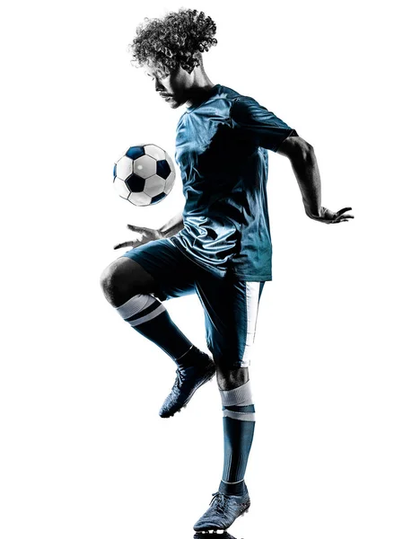 Mladý teenager fotbal hráč muže silueta, samostatný — Stock fotografie