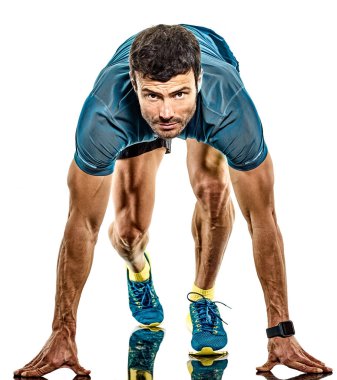 Yetişkin adam koşucu koşucusu izole edilmiş beyaz arkaplan