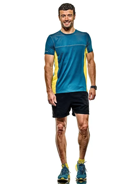 Volwassen man running runner joggen jogger geïsoleerde wit achtergrond — Stockfoto