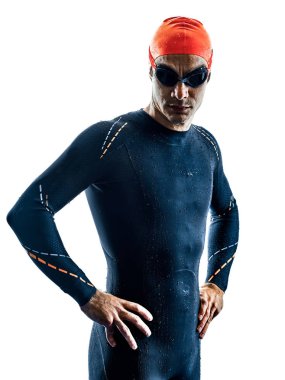 triatlet triatlon yüzücü mayo izole siluet beyaz 