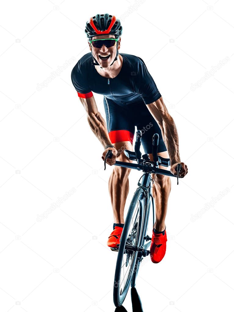 triathlete triathlon Cyclist cycling silhouette isolated white background