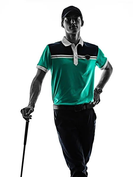Adam Golf Golf Golf izole gölge siluet beyaz arka plan — Stok fotoğraf