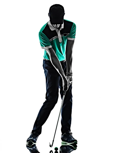 남자 골프 골프 골프 고립 된 그림자 실루엣 흰색 배경 — 스톡 사진