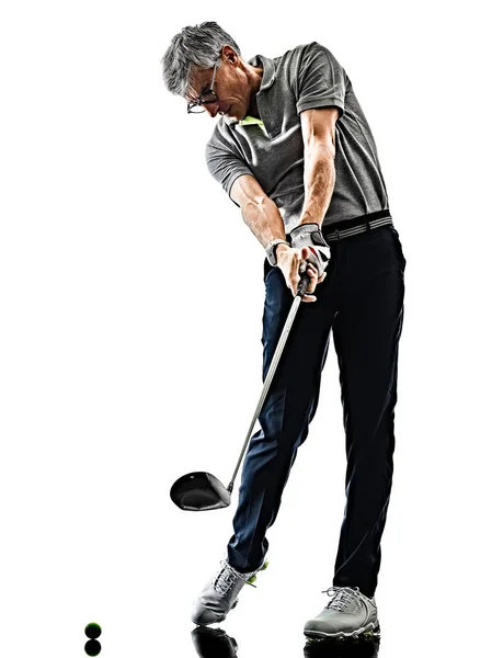 Senior Mann Golfer Golf Schatten Silhouette isoliert weiß zurück — Stockfoto