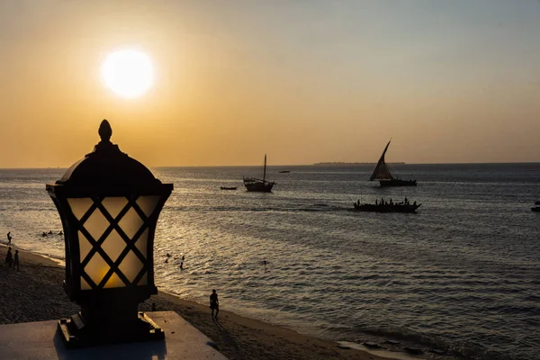 Oceano Índico pôr-do-sol Stone Town Unguja Zanzibar Island Tanzânia África — Fotografia de Stock