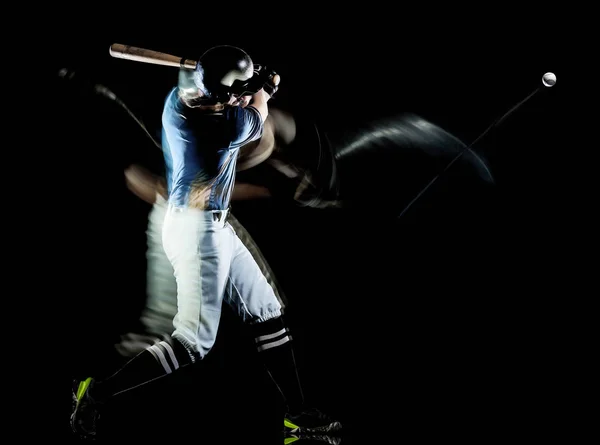 棒球运动员人被隔绝的黑色背景轻的画 — 图库照片