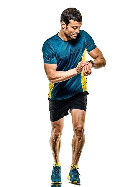 Mogen man kör löpare jogging joggare isolerad vit bakgrund — Stockfoto