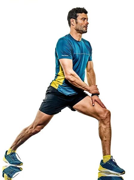 Dojrzałe mężczyzna działa biegać jogging jogger izolowane biały tło — Zdjęcie stockowe