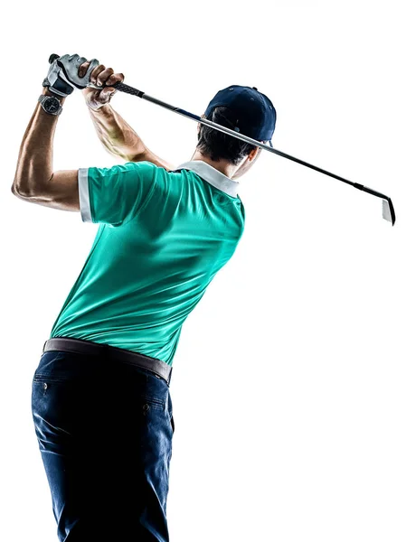 Man Golf golfer golfen geïsoleerde witte achtergrond — Stockfoto