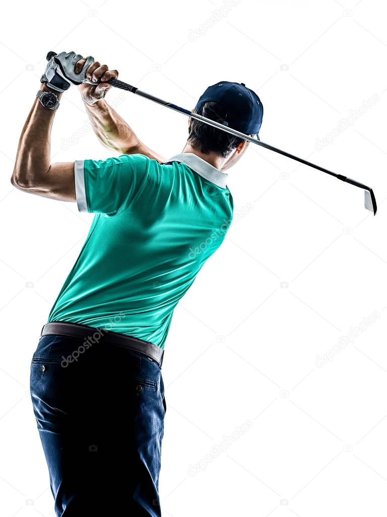 Man Golf golfer golfing isolated  white background