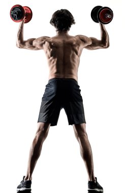 izole siluet beyaz adam fitness weitghs eğitim egzersizleri