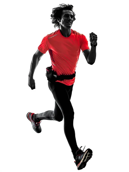 Человек бегун бегун бег трусцой изолированный силуэт белый бак — стоковое фото