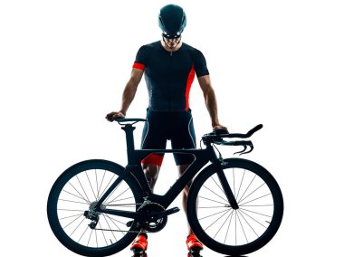 triatlon triatloncusu bisiklet silueti izole edilmiş beyaz arka plan