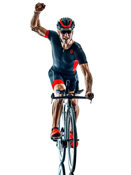 Triatlonista triatlon cyklista silueta izolované bílé b Stock Snímky