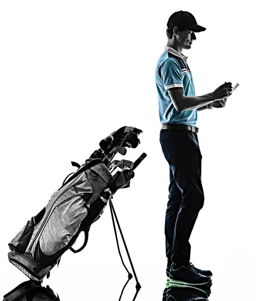 Az ember Golf golfozó Golf elszigetelt árnyék silhouette fehér háttér — Stock Fotó