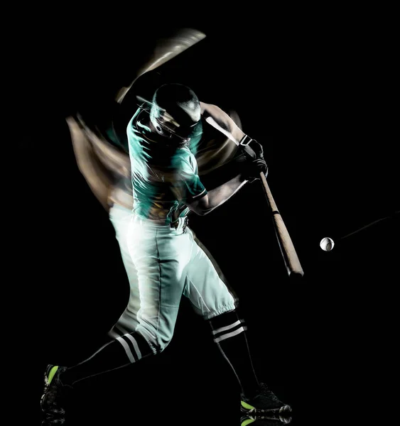 Baseballspieler Mann isoliert schwarzen Hintergrund Licht Malerei — Stockfoto