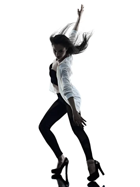 Genç kadın modern bale dansçısı dans izole beyaz arka plan siluet gölge — Stok fotoğraf