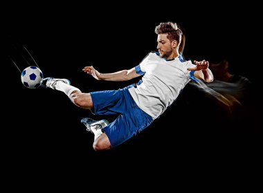 Kafkasyalı futbolcu siyah arka plan ışıklandırma resmini izole etti