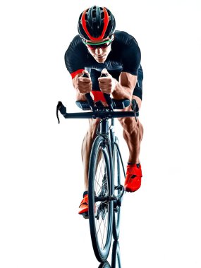 triatlon triatloncusu bisiklet silueti izole edilmiş beyaz arka plan