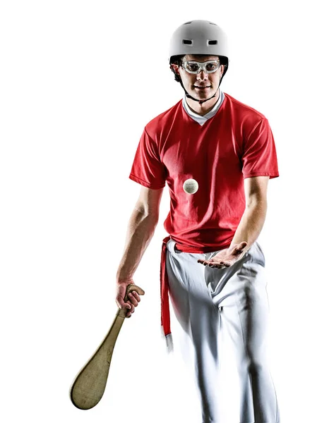 Jai alai Basco pelota Cesta Punta Pala jogador homem silhueta isolada — Fotografia de Stock