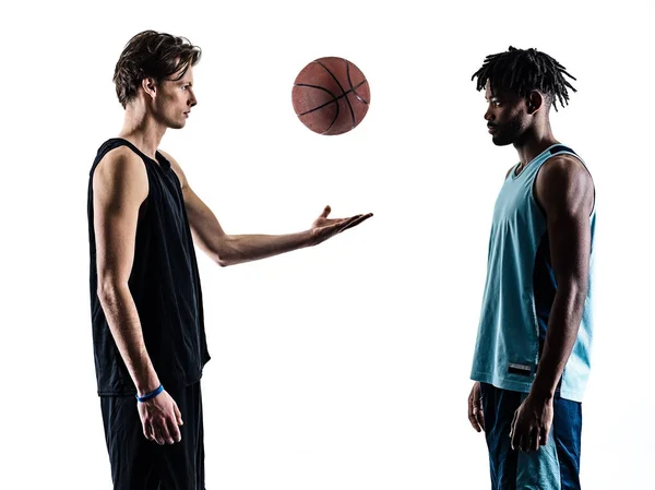 Basket spelare män isolerade siluett skugga — Stockfoto