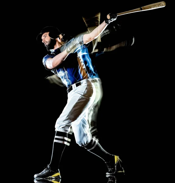 Baseball játékos ember elszigetelt fekete háttérben fény festmény — Stock Fotó