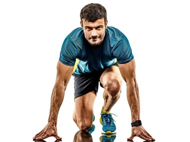 Yetişkin adam koşucu koşucusu izole edilmiş beyaz arkaplan