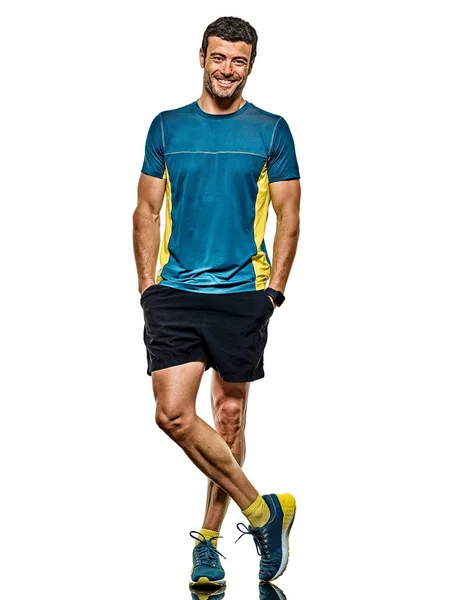 Mogen man kör löpare jogging joggare isolerad vit bakgrund — Stockfoto