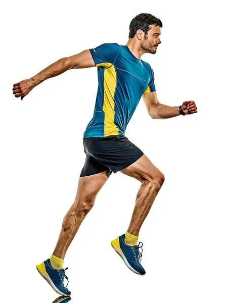 Volwassen man running runner joggen jogger geïsoleerde wit achtergrond — Stockfoto