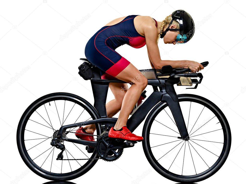 woman triathlon triathlete ironman athlete  cyclist cycling isolated white background