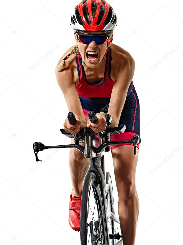 woman triathlon triathlete ironman athlete  cyclist cycling isolated white background