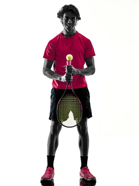 Tennis spelare man silhuetten isolerade vit bakgrund — Stockfoto