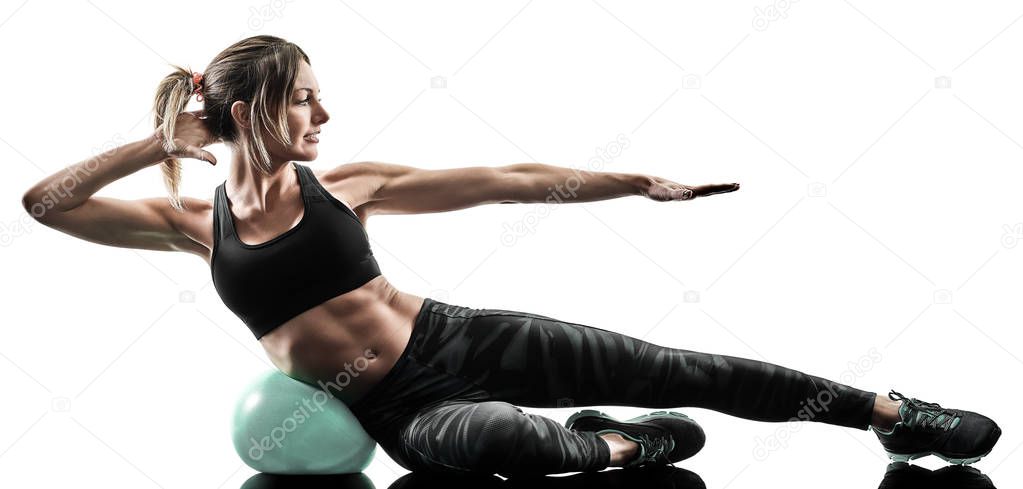 woman pilates fitness soft ball exercises silhouette isolated