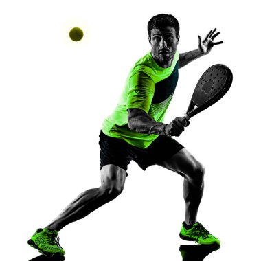 Raket tenis oyuncu izole adam beyaz arka plan