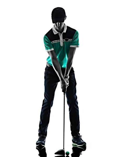 Hombre Golf golfista golfing aislado sombra silueta fondo blanco —  Fotos de Stock